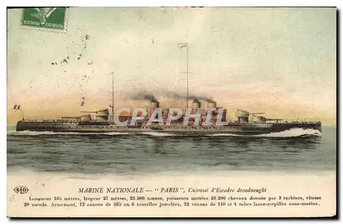 Cartes postales Bateau de Guerre Paris Cuirasse d'escadre Dreadnought