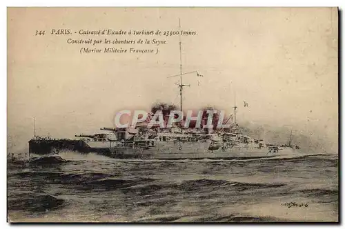 Cartes postales Bateau de Guerre Paris Cuirasse d'escadre Construit par les chantiers de la Seyne