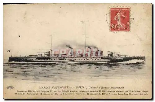 Cartes postales Bateau de Guerre Paris Cuirasse d&#39escadre Dreadnought