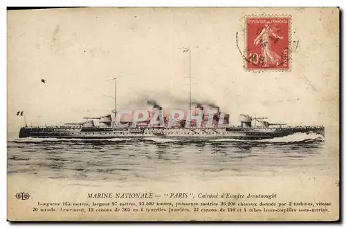 Cartes postales Bateau de Guerre Paris Cuirasse d'escadre Dreadnought
