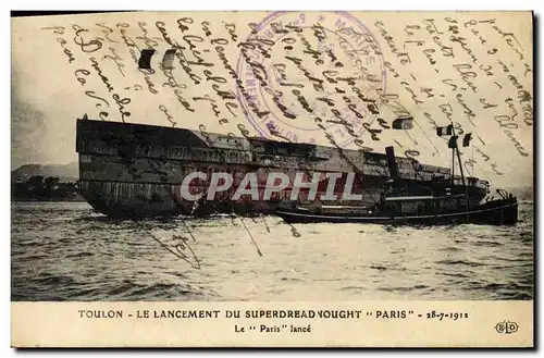 Ansichtskarte AK Bateau de Guerre Toulon Le lancement du superdreadnought Paris Le Paris lance