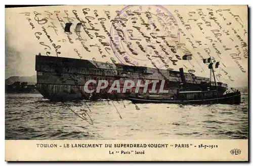 Cartes postales Bateau de Guerre Toulon Le lancement du superdreadnought Paris Le Paris lance