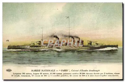 Cartes postales Bateau de Guerre Paris Cuirasse d&#39escadre Dreadnought