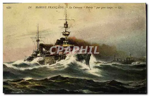 Cartes postales Bateau de Guerre Le Cuirasse Patrie par gros temps