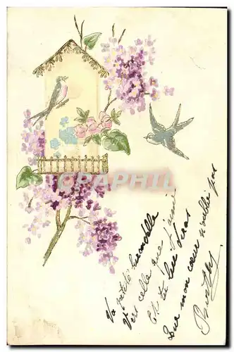 Cartes postales Fantaisie Fleurs Oiseaux