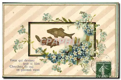 Cartes postales Fantaisie Fleurs Poissons