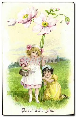 Cartes postales Fantaisie Fleurs Enfants Envoi d&#39un ami