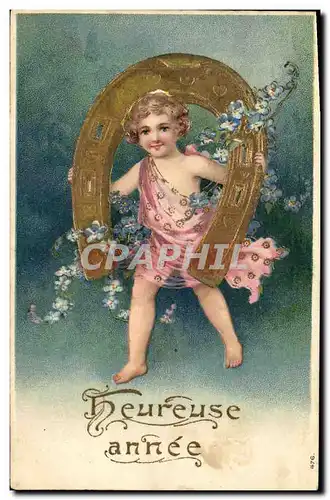 Cartes postales Fantaisie Fleurs Enfant Fer a cheval