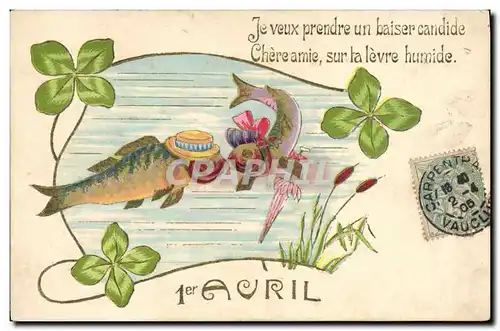 Cartes postales Fantaisie Fleurs Poissons 1er Avril