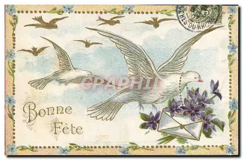 Cartes postales Fantaisie Fleurs Colombes Bonne fete