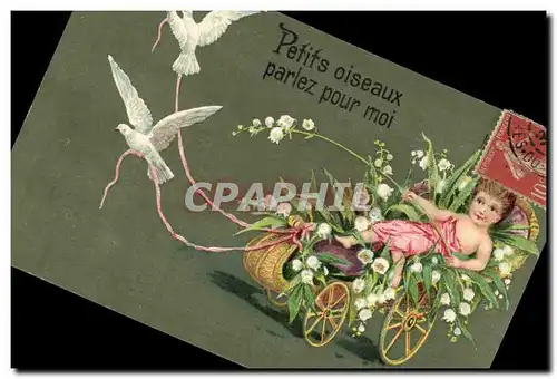 Cartes postales Fantaisie Fleurs Enfant Colombes
