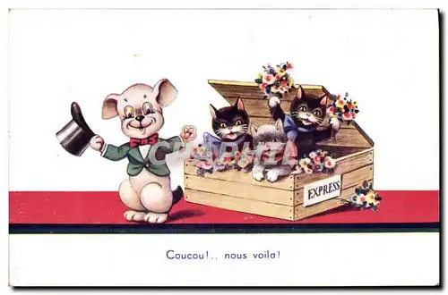 Ansichtskarte AK Fantaisie Illustrateur Chat Chats Chien
