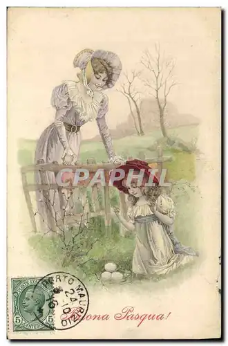 Cartes postales Fantaisie Illustrateur Femme Enfants Paques