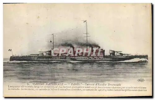 Cartes postales Bateau de Guerre Paris Cuirasse d&#39escadre