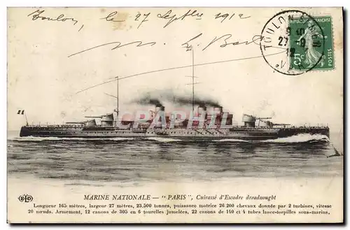 Ansichtskarte AK Bateau de Guerre Paris Cuirasse d&#39escadre Dreadnought