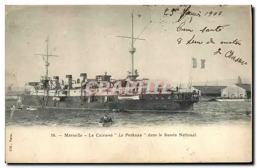 Ansichtskarte AK Bateau de Guerre Marseille Le cuirasse Le Pothuau dans le Bassin National