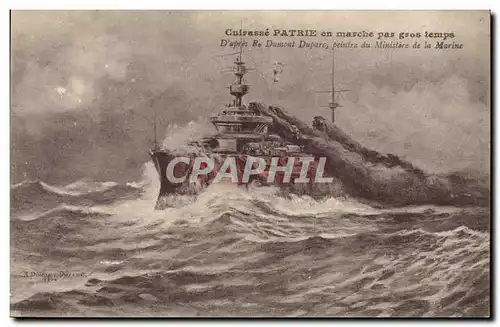 Cartes postales Bateau de Guerre Cuirasse Patrie en marche par gros temps