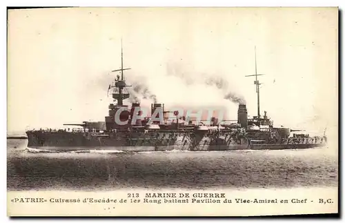 Cartes postales Bateau de Guerre Patrie Cuirasse d&#39escadre de 1er rang battant Pavillon du Vice Amiral en che