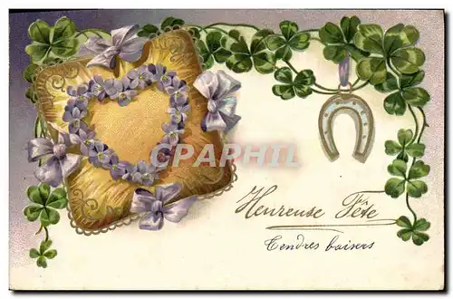 Cartes postales Fantaisie Fleurs Trefles Fer a cheval