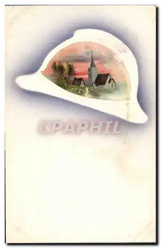 Cartes postales Fantaisie Casque Militaria Paysage