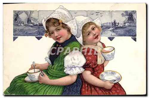 Cartes postales Fantaisie Enfants Hollande Moulin a vent