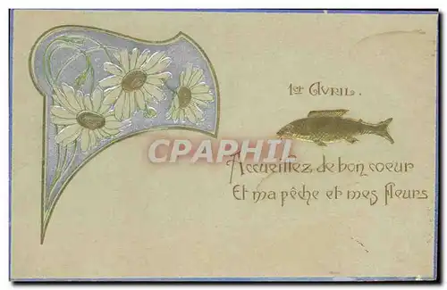 Cartes postales Fantaisie Fleurs Poisson 1er Avril Paques