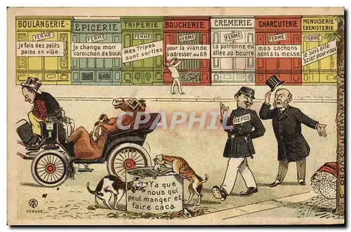 Cartes postales Fantaisie Illustrateur Boulangerie Epicerie Triperie boucherie Cremerie Policier Automobile Chev