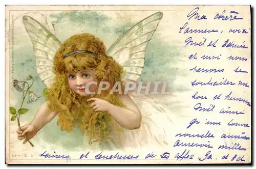 Cartes postales Fantaisie Illustrateur Enfant Ange Papillon