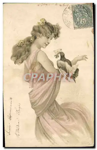 Cartes postales Fantaisie Illustrateur Femme Oiseau