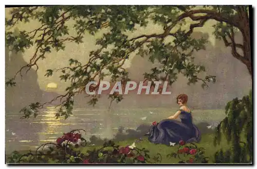 Cartes postales Fantaisie Illustrateur Paysage Femme