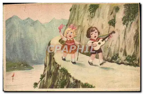 Ansichtskarte AK Fantaisie Illustrateur Enfants Guitare