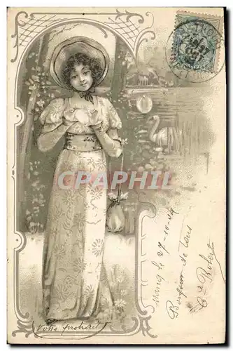 Cartes postales Fantaisie Illustrateur Femme Cygne