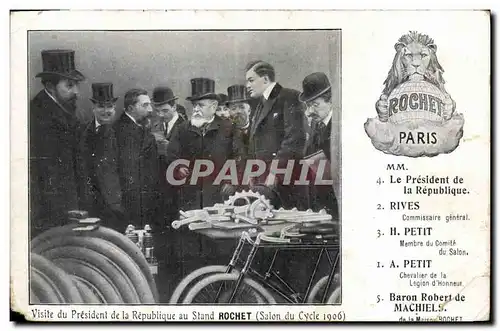 Cartes postales Visite du President de la Republique au stand Rochet Salon du Cycle 1906 Velo Lion