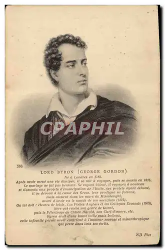 Cartes postales Lord Byron George Gordon