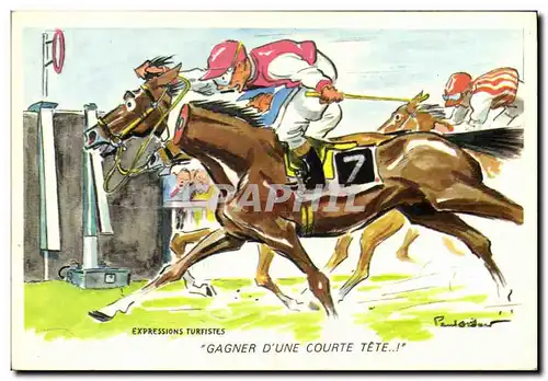 Cartes postales moderne Hippisme Equitation Gagner d&#39une courte tete ! Expressions Turfistes