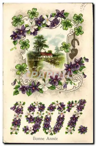 Cartes postales Fantaisie Fleurs Annee 1907 Fer a cheval