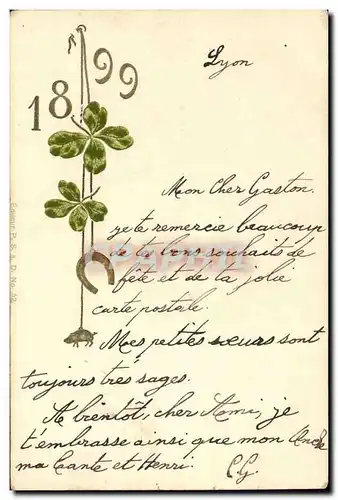 Cartes postales Fantaisie Fleurs Annee 1899 RARE Fer a cheval Cochon Porc