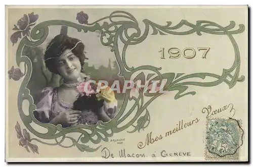 Cartes postales Fantaisie Fleurs Annee 1907 Femme