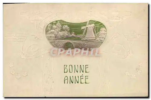 Cartes postales Fantaisie Moulin a vent Bonne annee