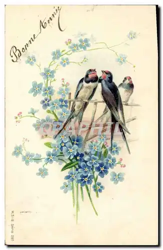 Cartes postales Fantaisie Fleurs Hirondelles