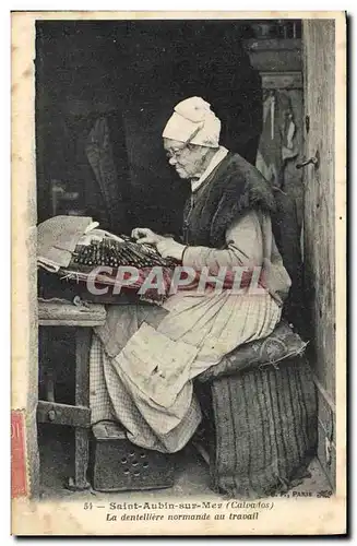 Cartes postales Folklore Dentelle Saint Aubin sur Mer La dentelliere normande au travail TOP