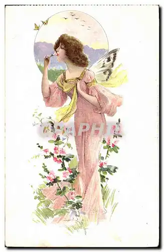 Ansichtskarte AK Fantaisie Femme Ange Papillon