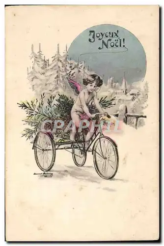 Ansichtskarte AK Fantaisie Ange Velo Cycle Noel