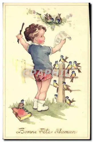 Cartes postales Fantaisie Enfant Bonne fete maman Oiseaux
