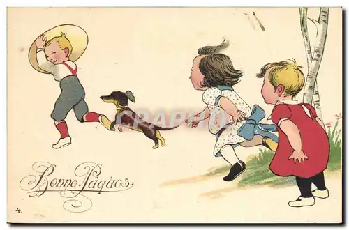Cartes postales Fantaisie Enfants Chien Paques