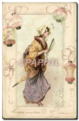 Cartes postales Fantaisie Femme Eventail