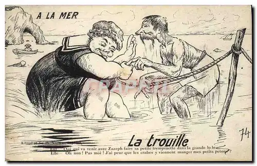 Cartes postales Fantaisie A la mer La trouille