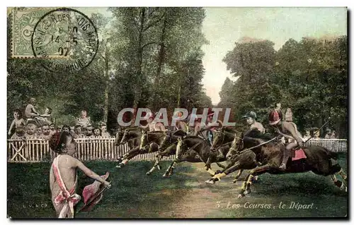 Cartes postales Equitation Hippisme Cheval Les courses Le depart Enfants Bebes