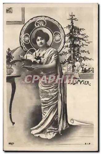 Cartes postales Fantaisie Mois Janvier Femme