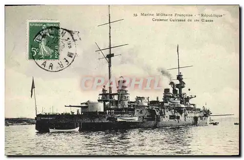 Cartes postales Bateau de Guerre Republique Croiseur Cuirasse de 1ere classe